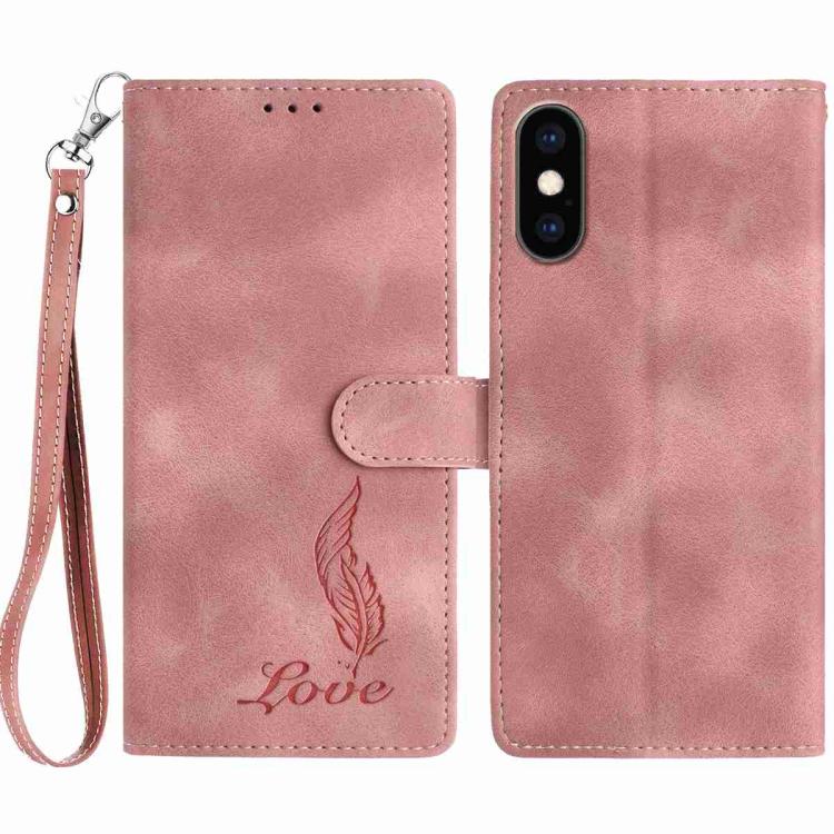 Skin Feel Embossed Feather Leather Phone Case, For iPhone XR, For iPhone XS Max, For iPhone 8 Plus / 7 Plus