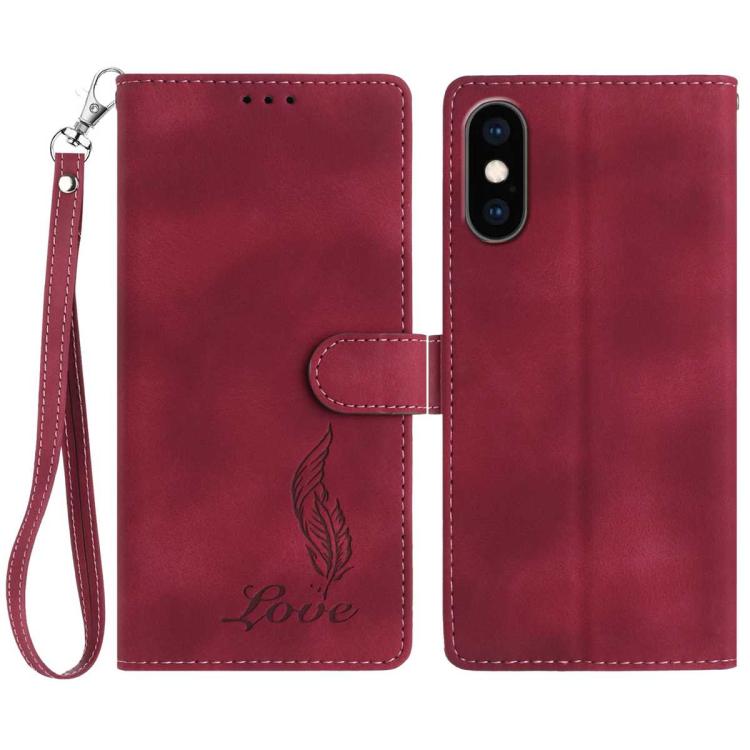 Skin Feel Embossed Feather Leather Phone Case, For iPhone XR, For iPhone XS Max, For iPhone 8 Plus / 7 Plus