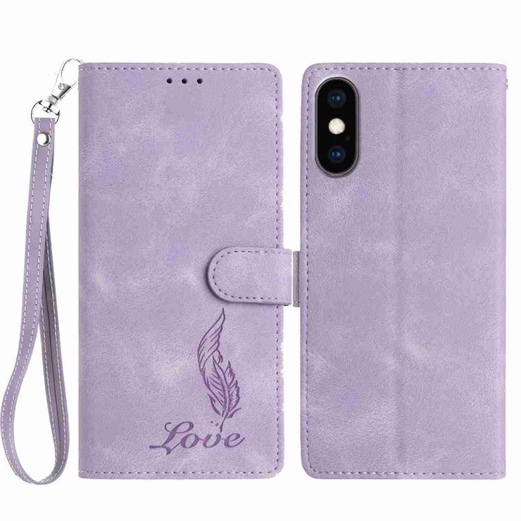 Skin Feel Embossed Feather Leather Phone Case, For iPhone 11, For iPhone 11 Pro, For iPhone XS / X