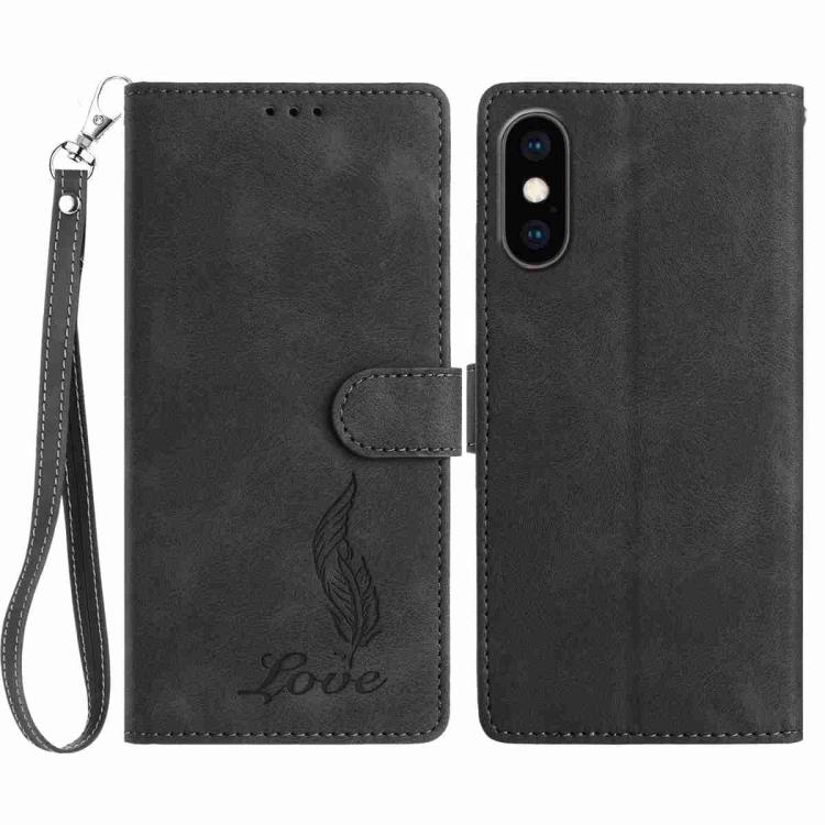 Skin Feel Embossed Feather Leather Phone Case, For iPhone 11, For iPhone 11 Pro, For iPhone XS / X