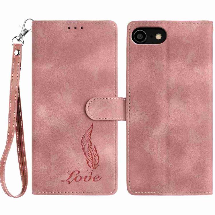 Skin Feel Embossed Feather Leather Phone Case, For iPhone 14 Pro, For iPhone 14 Pro Max, For iPhone SE 2022 / SE 2020 / 8 / 7