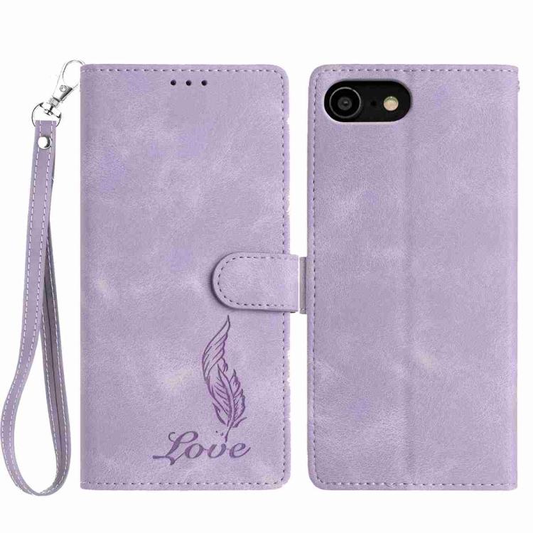 Skin Feel Embossed Feather Leather Phone Case, For iPhone 14 Pro, For iPhone 14 Pro Max, For iPhone SE 2022 / SE 2020 / 8 / 7