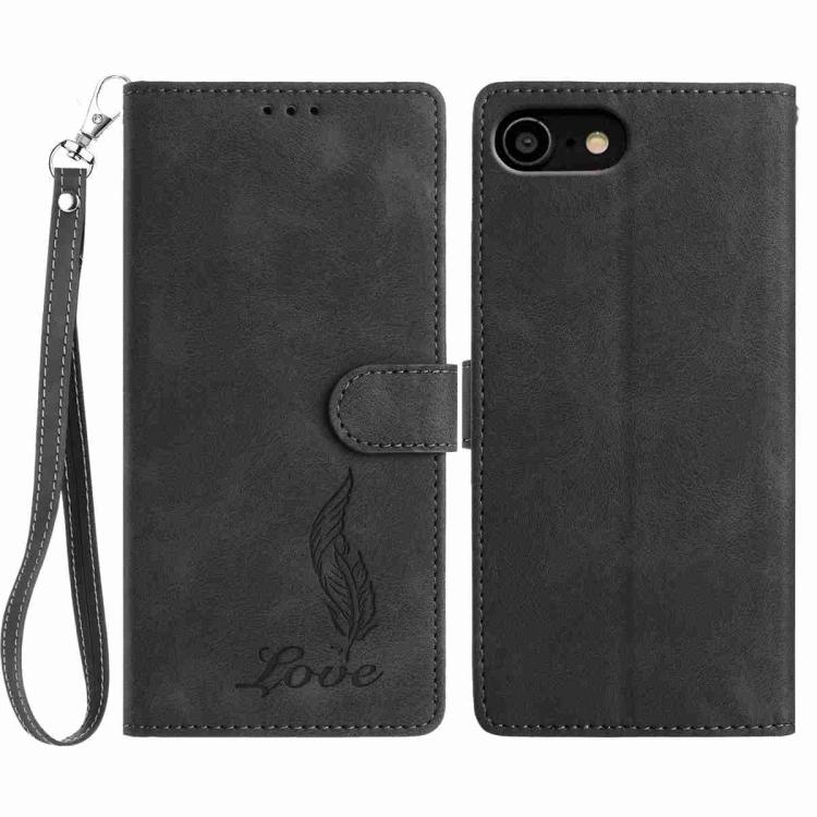 Skin Feel Embossed Feather Leather Phone Case, For iPhone 14 Pro, For iPhone 14 Pro Max, For iPhone SE 2022 / SE 2020 / 8 / 7
