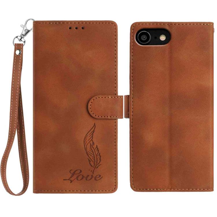 Skin Feel Embossed Feather Leather Phone Case, For iPhone 14 Pro, For iPhone 14 Pro Max, For iPhone SE 2022 / SE 2020 / 8 / 7
