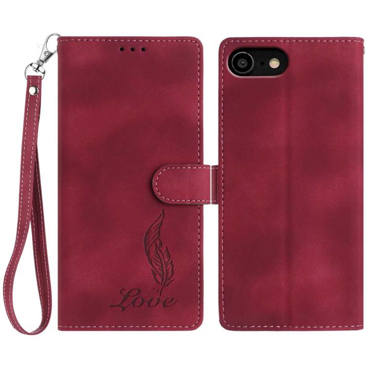 Skin Feel Embossed Feather Leather Phone Case, For iPhone 14 Pro, For iPhone 14 Pro Max, For iPhone SE 2022 / SE 2020 / 8 / 7