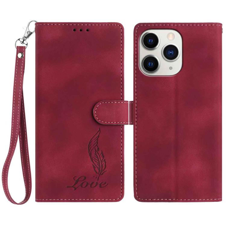 Skin Feel Embossed Feather Leather Phone Case, For iPhone 12 / 12 Pro, For iPhone 12 Pro Max, For iPhone 11 Pro Max