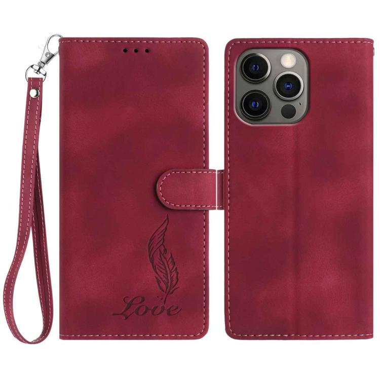 Skin Feel Embossed Feather Leather Phone Case, For iPhone 12 / 12 Pro, For iPhone 12 Pro Max, For iPhone 11 Pro Max