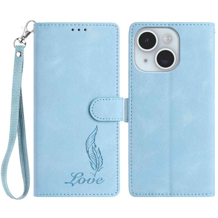Skin Feel Embossed Feather Leather Phone Case, For iPhone 15, For iPhone 14 Plus, For iPhone 14