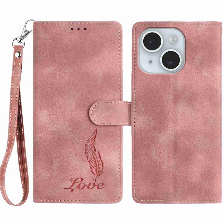 Skin Feel Embossed Feather Leather Phone Case, For iPhone 15 Pro Max, For iPhone 15 Pro, For iPhone 15 Plus