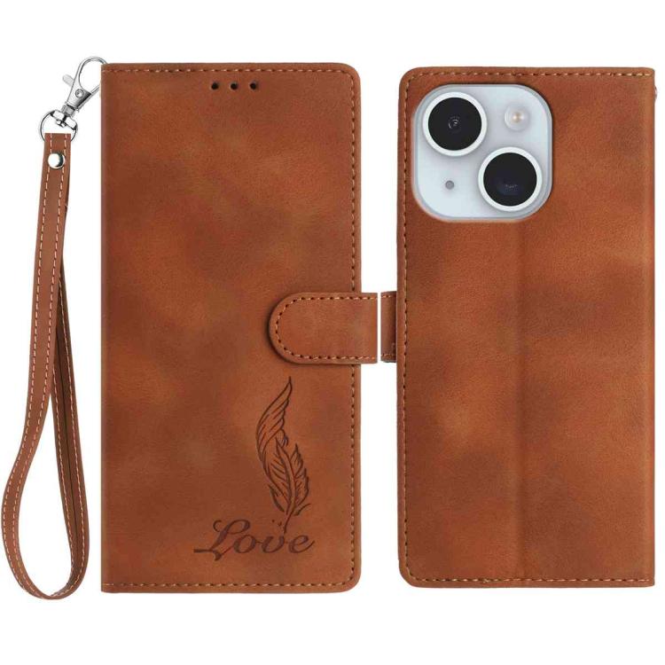Skin Feel Embossed Feather Leather Phone Case, For iPhone 15 Pro Max, For iPhone 15 Pro, For iPhone 15 Plus