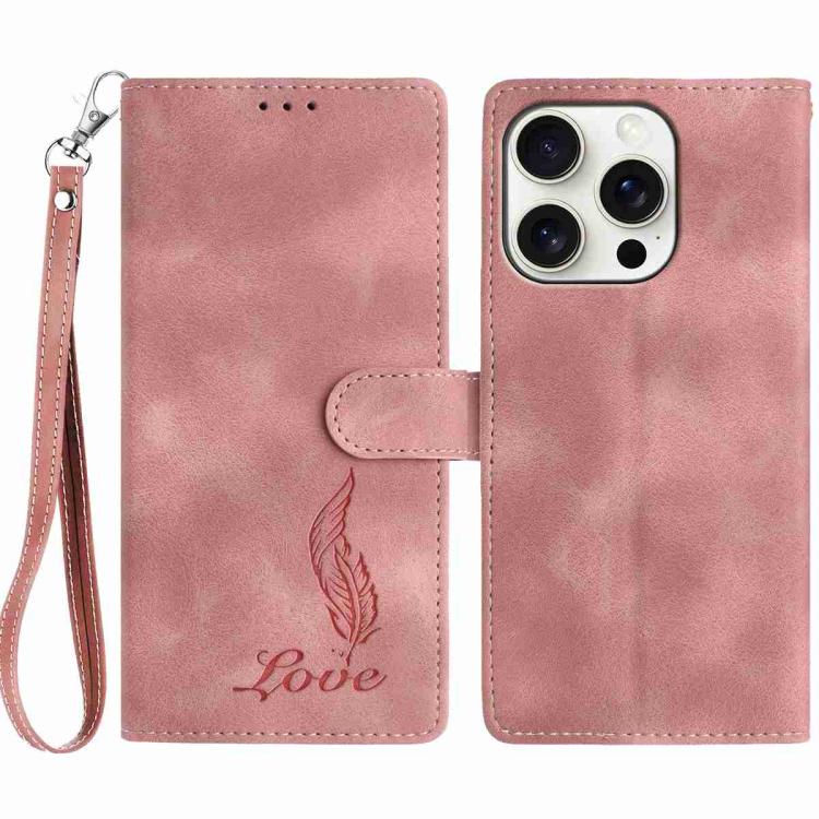 Skin Feel Embossed Feather Leather Phone Case, For iPhone 15 Pro Max, For iPhone 15 Pro, For iPhone 15 Plus