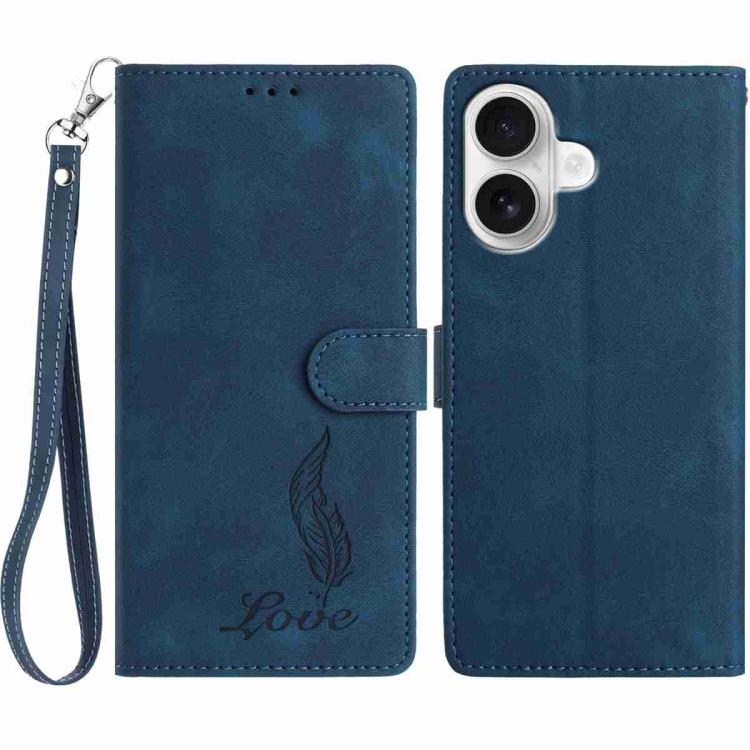 Skin Feel Embossed Feather Leather Phone Case, For iPhone 16 Pro, For iPhone 16 Plus, For iPhone 16
