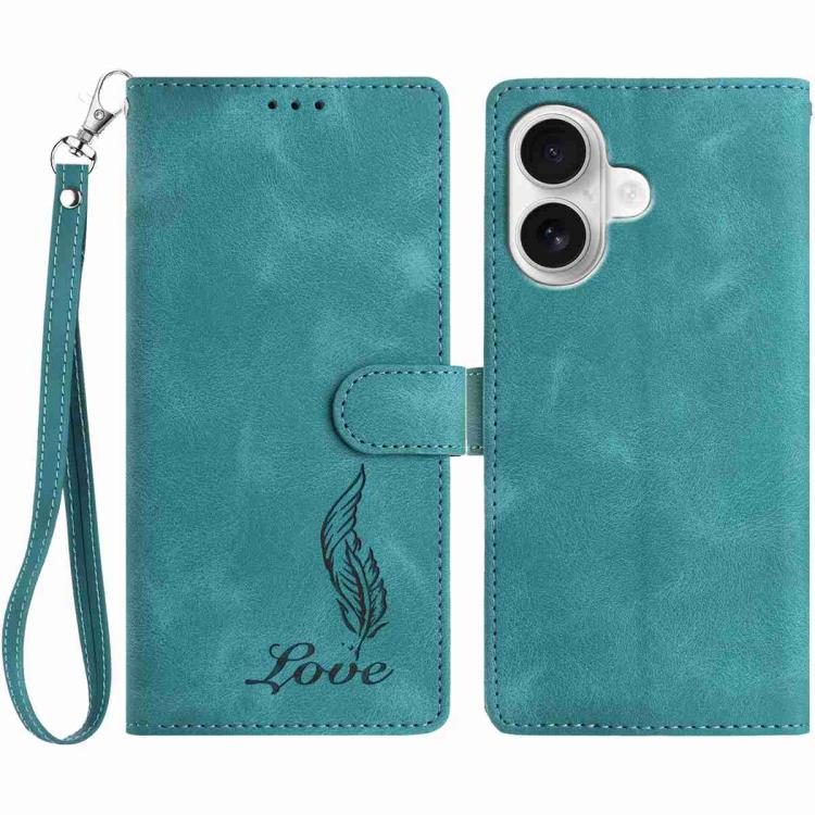 Skin Feel Embossed Feather Leather Phone Case, For iPhone 16 Pro, For iPhone 16 Plus, For iPhone 16