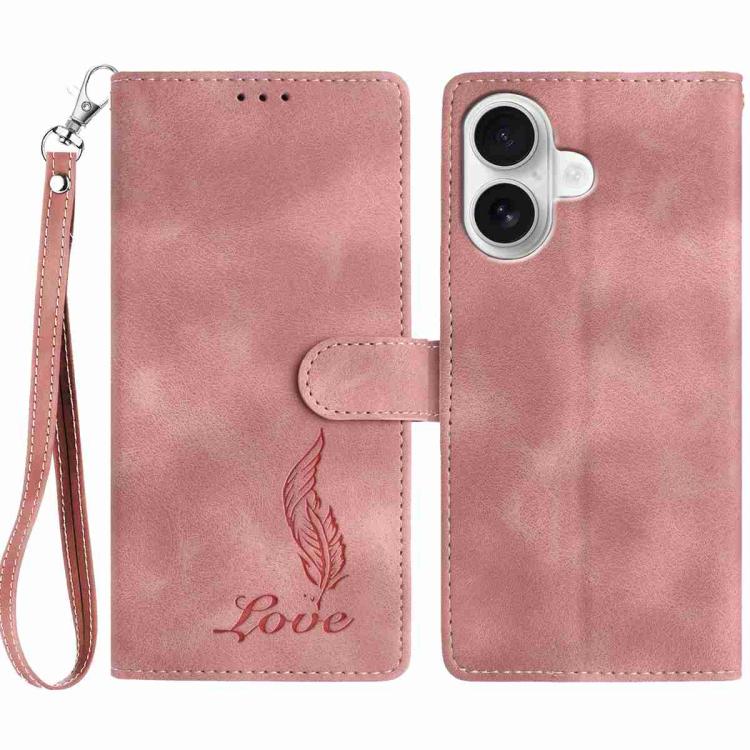 Skin Feel Embossed Feather Leather Phone Case, For iPhone 16 Pro, For iPhone 16 Plus, For iPhone 16