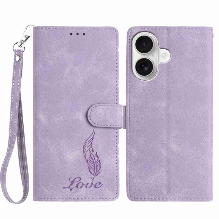 Skin Feel Embossed Feather Leather Phone Case, For iPhone 16 Pro, For iPhone 16 Plus, For iPhone 16