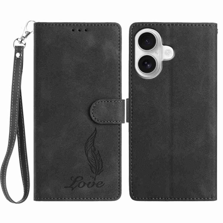 Skin Feel Embossed Feather Leather Phone Case, For iPhone 16 Pro, For iPhone 16 Plus, For iPhone 16