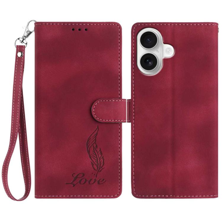 Skin Feel Embossed Feather Leather Phone Case, For iPhone 16 Pro, For iPhone 16 Plus, For iPhone 16