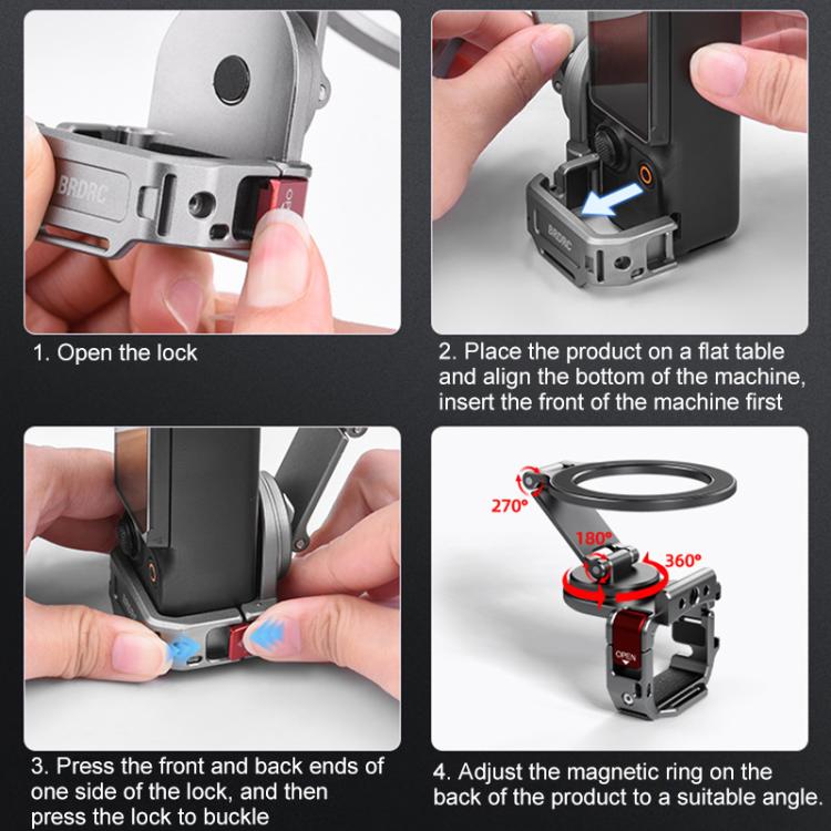 BRDRC Smartphone Teleprompter Stand Desktop Clamp Cold Shoe Extension Mount, For DJI Osmo Pocket 3