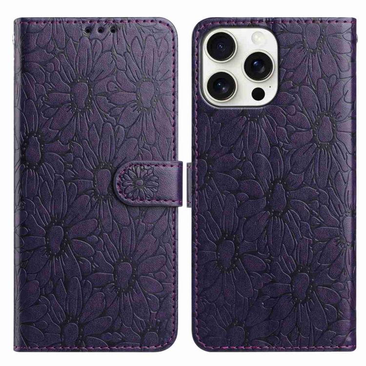Daisy Embossed Leather Phone Case, For iPhone 16 Pro, For iPhone 16 Plus