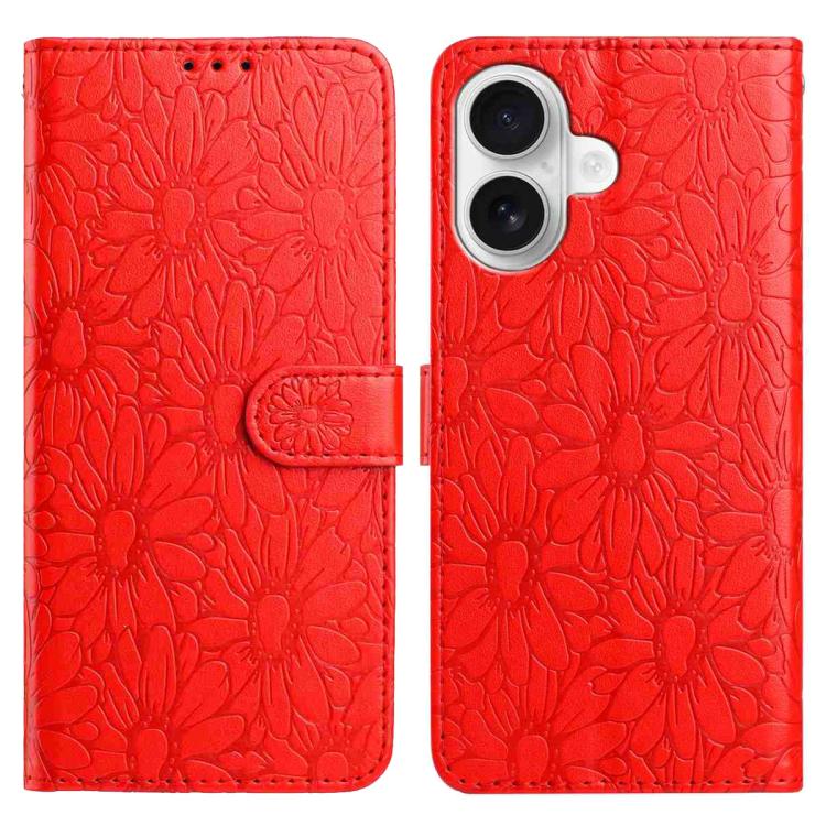 Daisy Embossed Leather Phone Case, For iPhone 16 Pro, For iPhone 16 Plus
