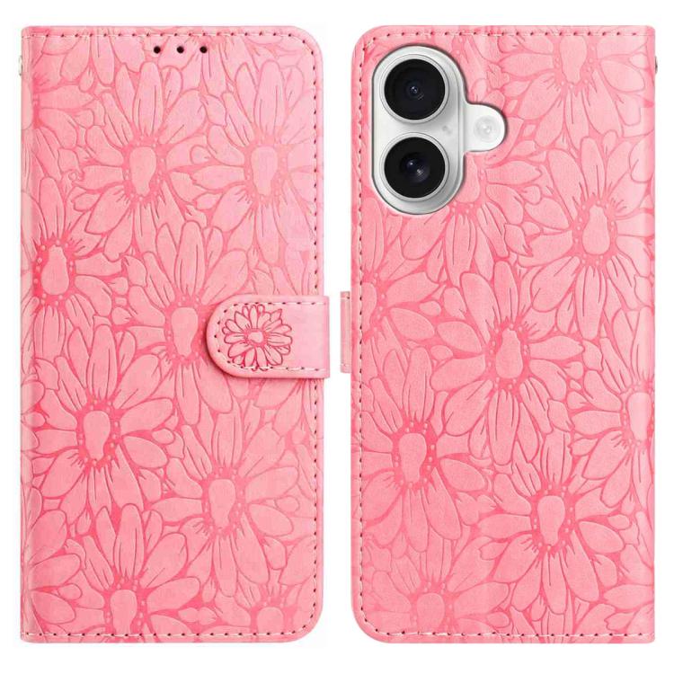 Daisy Embossed Leather Phone Case, For iPhone 16 Pro, For iPhone 16 Plus