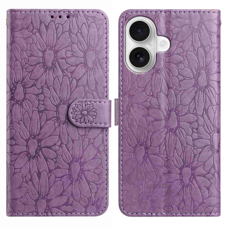 Daisy Embossed Leather Phone Case, For iPhone 16 Pro, For iPhone 16 Plus