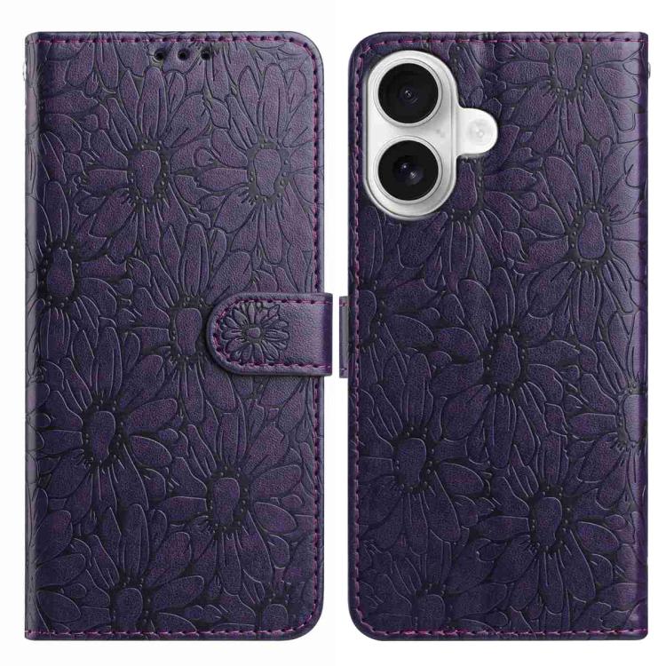 Daisy Embossed Leather Phone Case, For iPhone 16 Pro, For iPhone 16 Plus