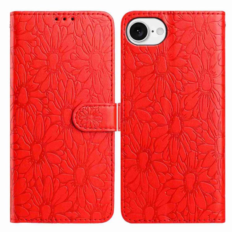 Daisy Embossed Leather Phone Case, For iPhone 16e, For iPhone 16 Pro Max
