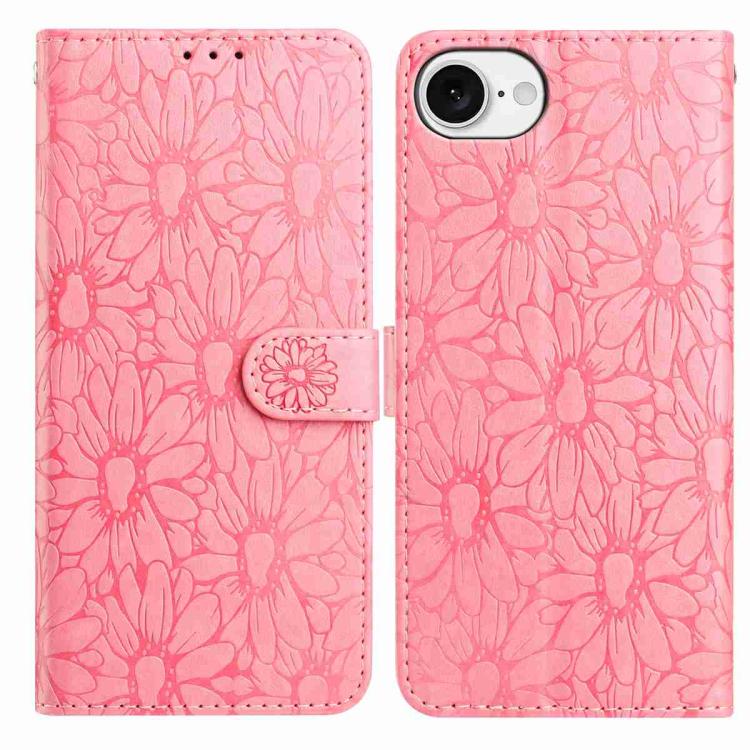 Daisy Embossed Leather Phone Case, For iPhone 16e, For iPhone 16 Pro Max
