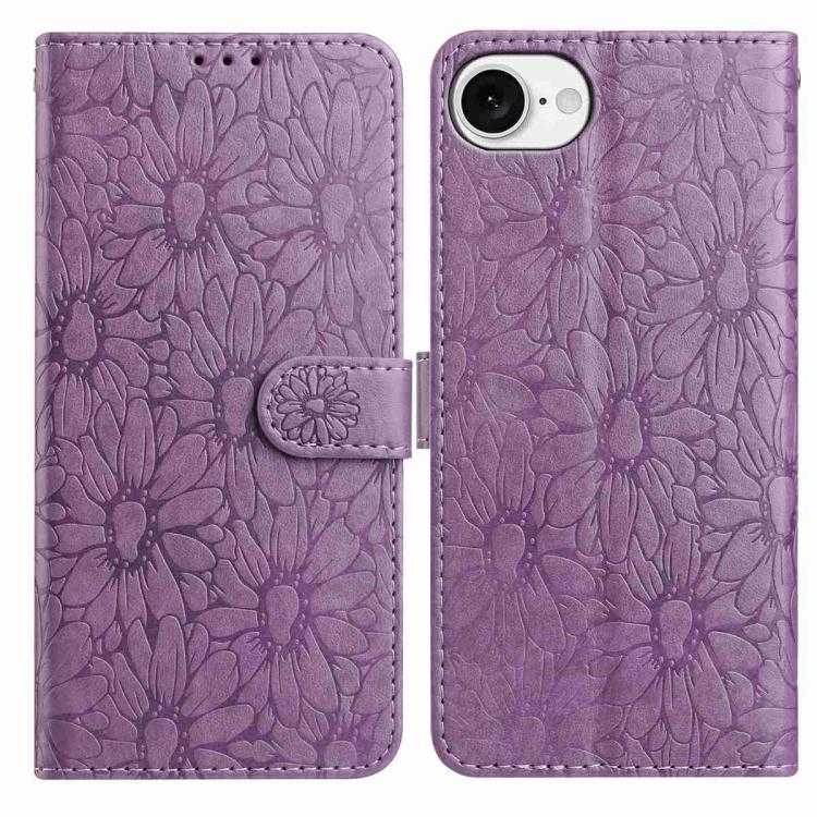 Daisy Embossed Leather Phone Case, For iPhone 16e, For iPhone 16 Pro Max