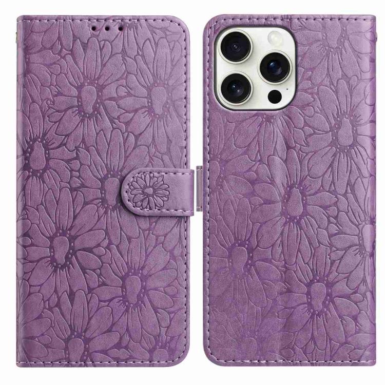 Daisy Embossed Leather Phone Case, For iPhone 16, For iPhone 15 Pro Max