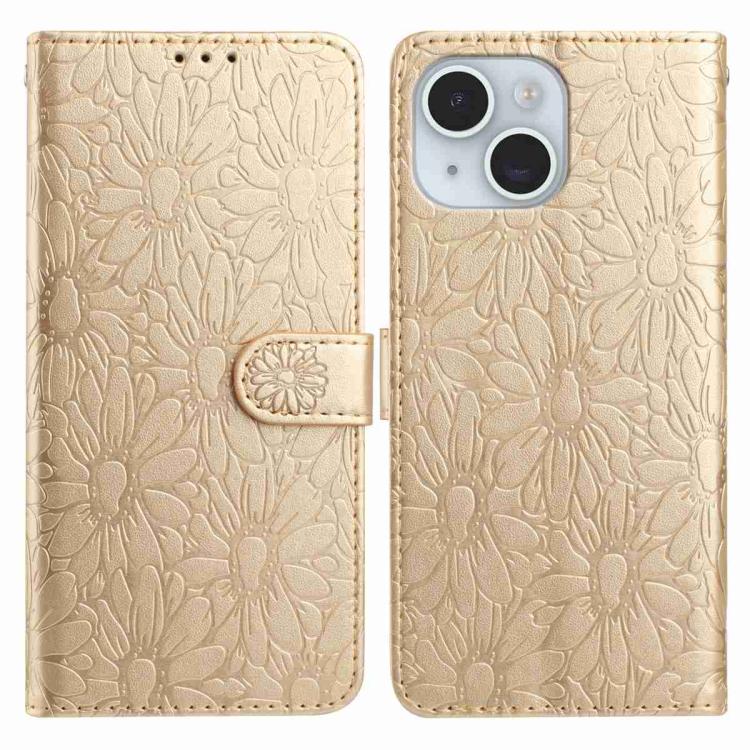 Daisy Embossed Leather Phone Case, For iPhone 15, For iPhone 14 Plus