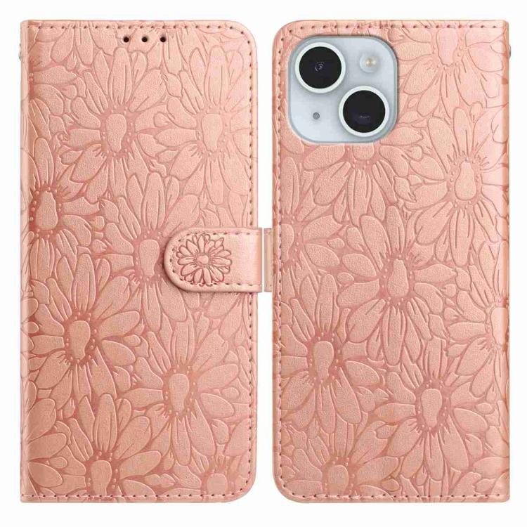 Daisy Embossed Leather Phone Case, For iPhone 15, For iPhone 14 Plus