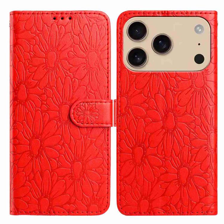 Daisy Embossed Leather Phone Case, For iPhone 17 Pro Max, For iPhone 17 Pro