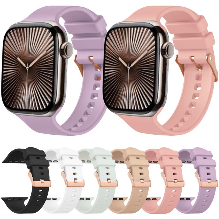 Plain Solid Color Rose Gold Buckle Silicone Watch Band, For Apple Watch 42mm / 41mm / 40mm / 38mm