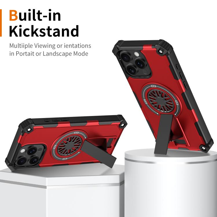 Shockproof Kickstand Metallic Shaft MagSafe Phone Case, For iPhone 16 Pro Max, For iPhone 16 Plus, For iPhone 16