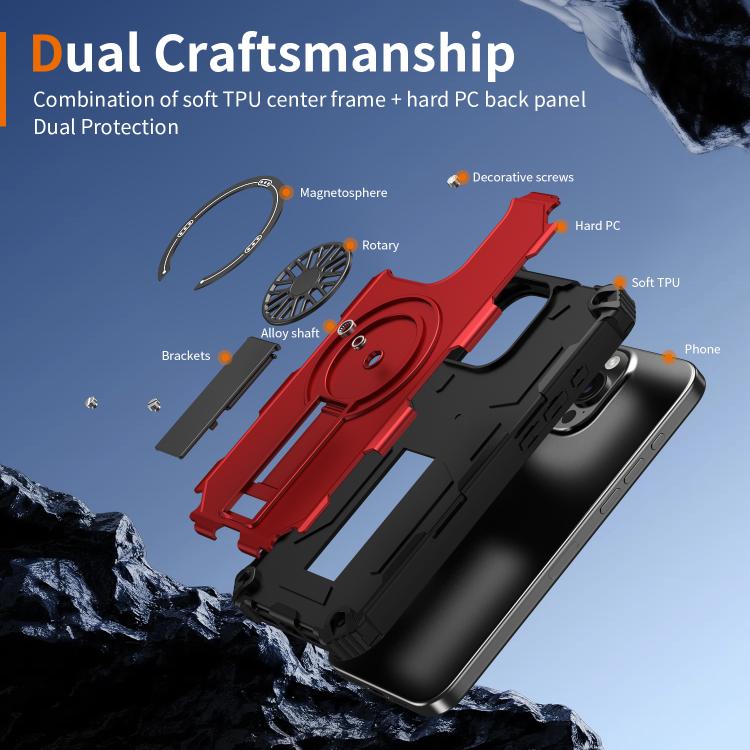 Shockproof Kickstand Metallic Shaft MagSafe Phone Case, For iPhone 16 Pro Max, For iPhone 16 Plus, For iPhone 16