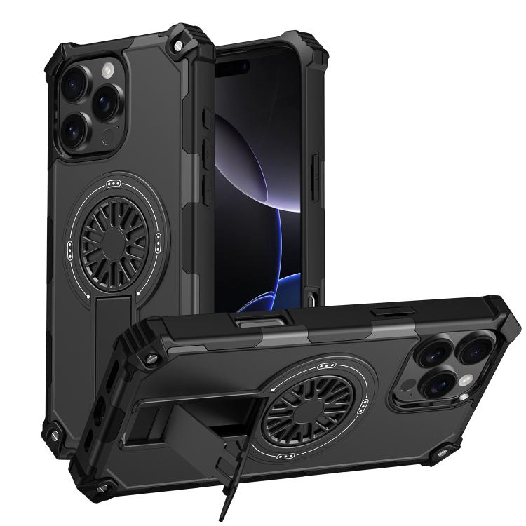 Shockproof Kickstand Metallic Shaft MagSafe Phone Case, For iPhone 16 Pro Max, For iPhone 16 Plus, For iPhone 16