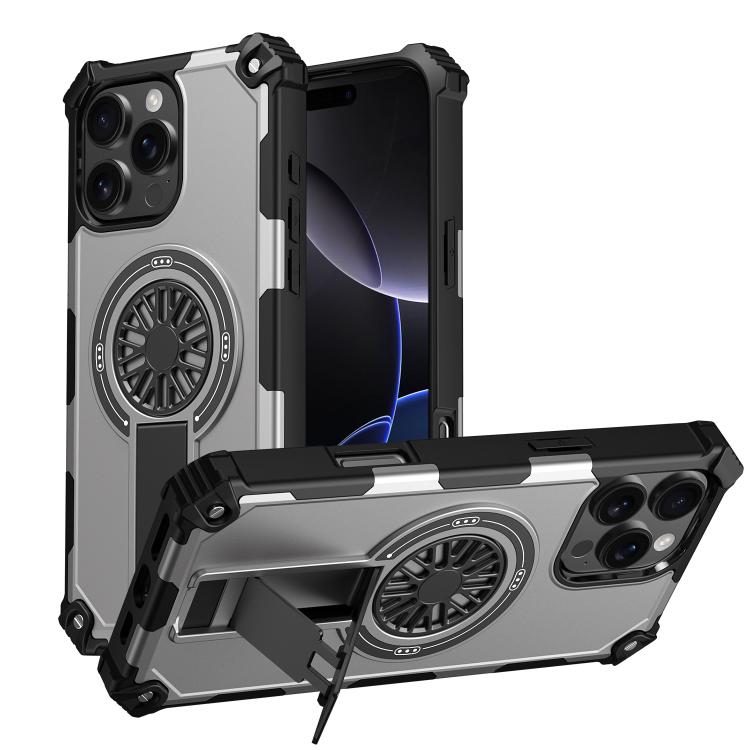 Shockproof Kickstand Metallic Shaft MagSafe Phone Case, For iPhone 16 Pro Max, For iPhone 16 Plus, For iPhone 16