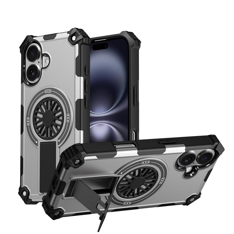 Shockproof Kickstand Metallic Shaft MagSafe Phone Case, For iPhone 16 Pro Max, For iPhone 16 Plus, For iPhone 16