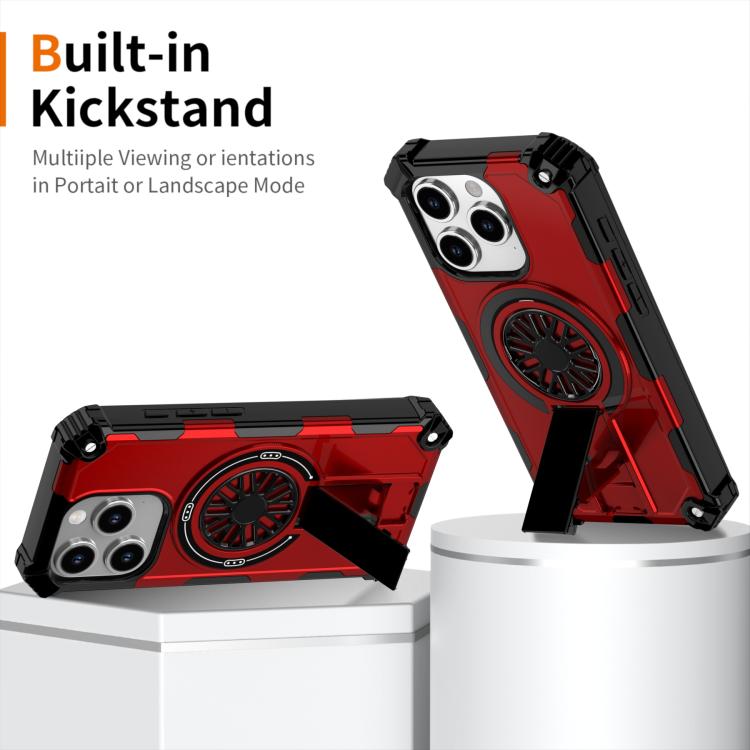 Shockproof Kickstand Metallic Shaft MagSafe Phone Case, For iPhone 16 Pro Max, For iPhone 16 Plus, For iPhone 16