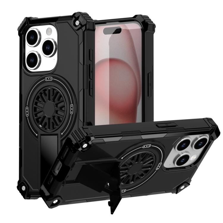 Shockproof Kickstand Metallic Shaft MagSafe Phone Case, For iPhone 16 Pro Max, For iPhone 16 Plus, For iPhone 16