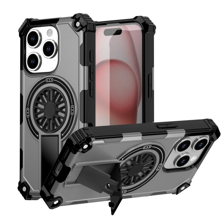 Shockproof Kickstand Metallic Shaft MagSafe Phone Case, For iPhone 15 Pro Max, For iPhone 15 Pro, For iPhone 15