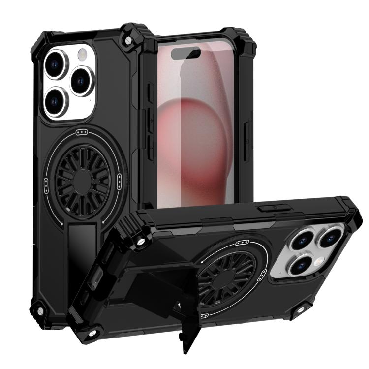 Shockproof Kickstand Metallic Shaft MagSafe Phone Case, For iPhone 16 Pro Max, For iPhone 16 Plus, For iPhone 16