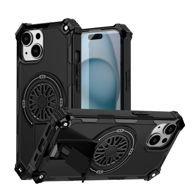Shockproof Kickstand Metallic Shaft MagSafe Phone Case, For iPhone 16 Pro Max, For iPhone 16 Plus, For iPhone 16