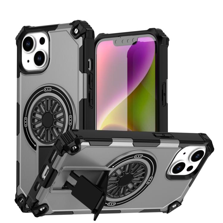 Shockproof Kickstand Metallic Shaft MagSafe Phone Case, For iPhone 14 Plus, For iPhone 14, For iPhone 14 Pro