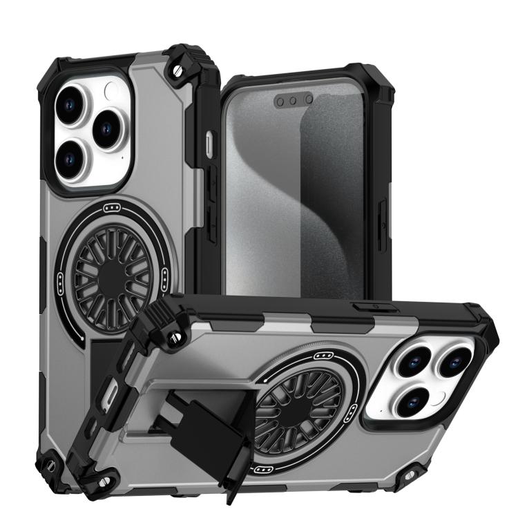 Shockproof Kickstand Metallic Shaft MagSafe Phone Case, For iPhone 15 Pro Max, For iPhone 15 Pro, For iPhone 15