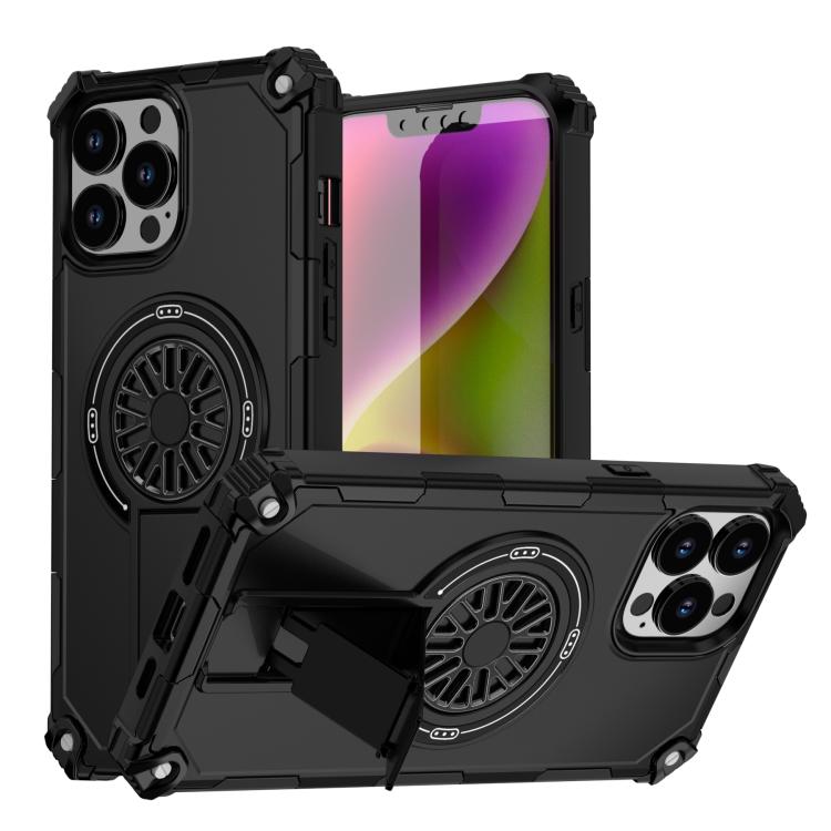 Shockproof Kickstand Metallic Shaft MagSafe Phone Case, For iPhone 14 Plus, For iPhone 14, For iPhone 14 Pro