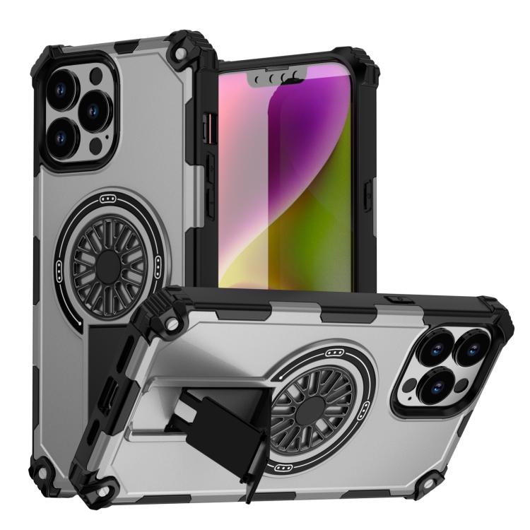 Shockproof Kickstand Metallic Shaft MagSafe Phone Case, For iPhone 14 Plus, For iPhone 14, For iPhone 14 Pro