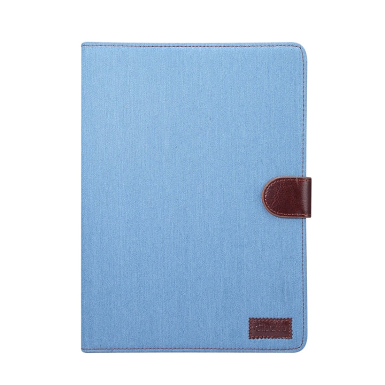 Étui de protection horizontal en cuir texturé denim pour iPad Air 2022/2020 10.9, avec support, emplacements pour cartes, portefeuille, cadre photo et fonction veille/réveil.
